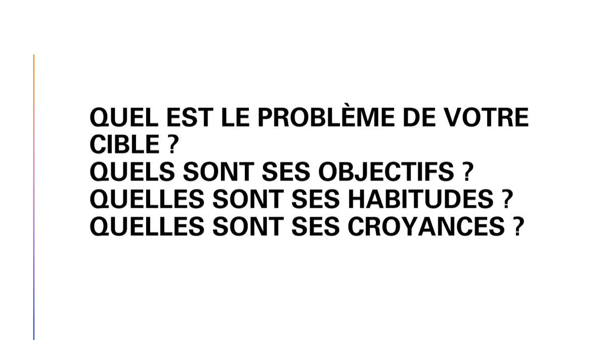 Les quatre questions à se poser pour cibler l’audience de son compte Instagram : problème, objectifs, habitudes, croyances