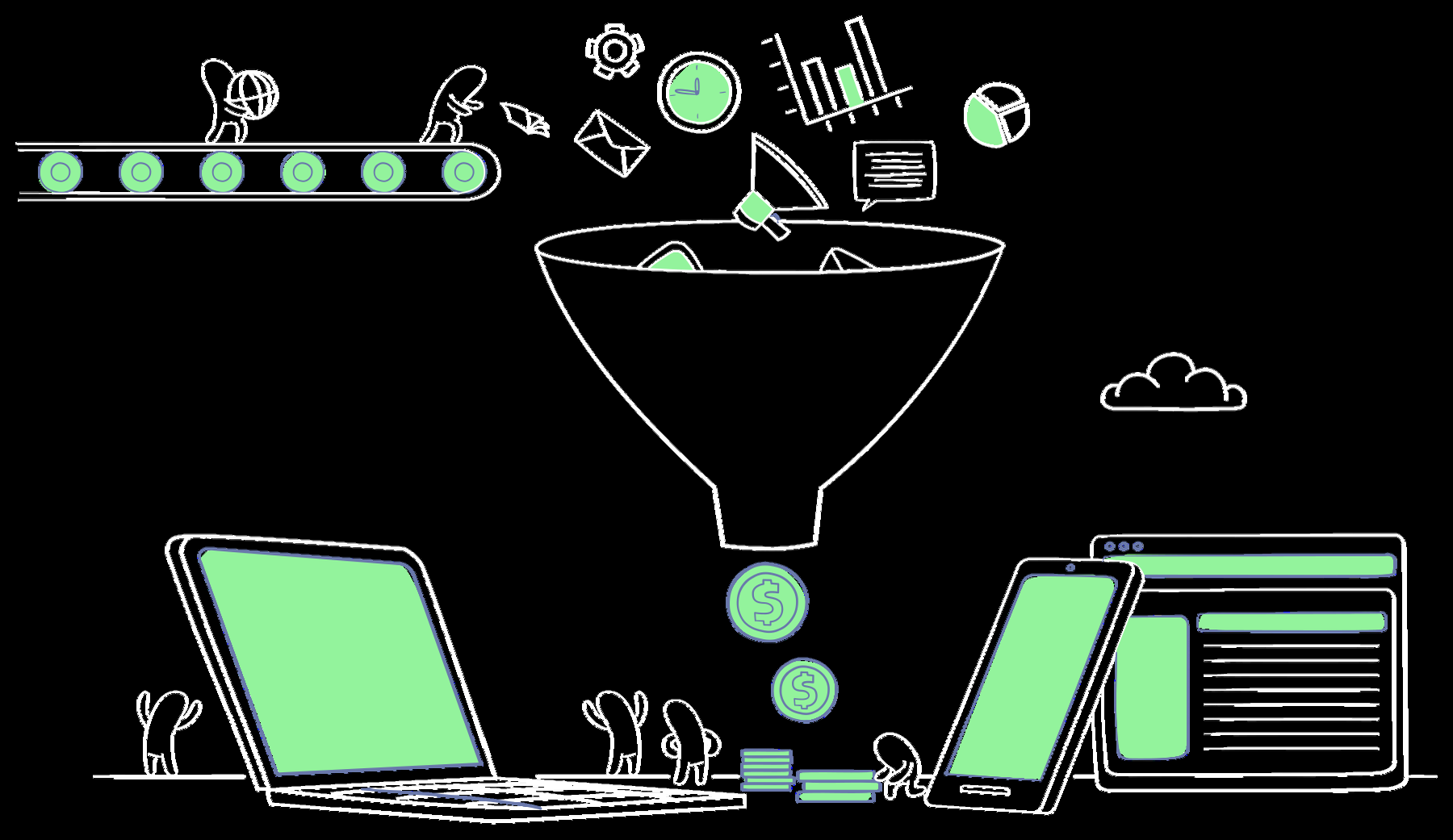 Illustration tunnel de vente (funnel)